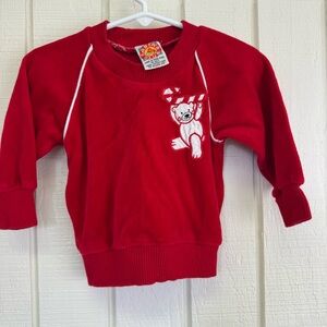 Vintage velour Red Sweatshirt with Bear candy cane Embroidery baby size 3-6 m